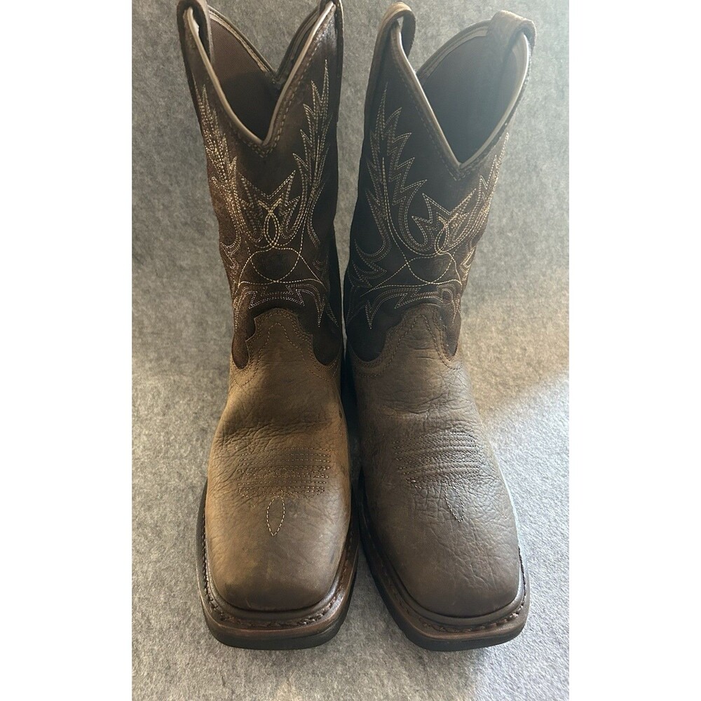 ARIAT Work Hog Embroidered Brown Leather Boot Rubber Sole 11D - IRREGULAR